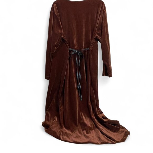 Vintage Erika II Brown Velvet Tie Waist Long Sleeve Maxi Dress Whimsigoth 2X - Picture 6 of 10